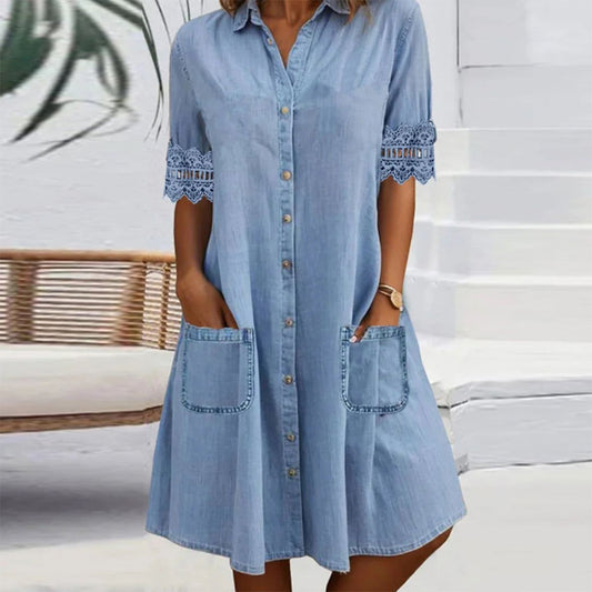 🔥👗 Kék csipkével szegélyezett farmer miniszoknya