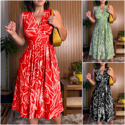 👗 Plus Size Ujjatlan, Nyak nélküli V-nyakú, Derékban Szabott Ruha