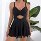 ⏳LAST DAY SPECIAL PRICE ONLY ￡13.99‼️💥50K+ SOLD🌺Floral Cutout Swim Dress✨V Neck Tie Back One Piece Skirt Swimsuit Holiday Beach Outfit👙