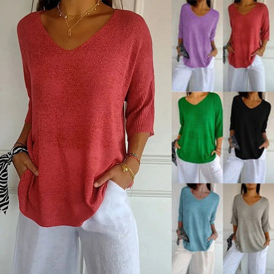 【M-4XL】💖 Egyszínű kötött felső V-nyakkivágással