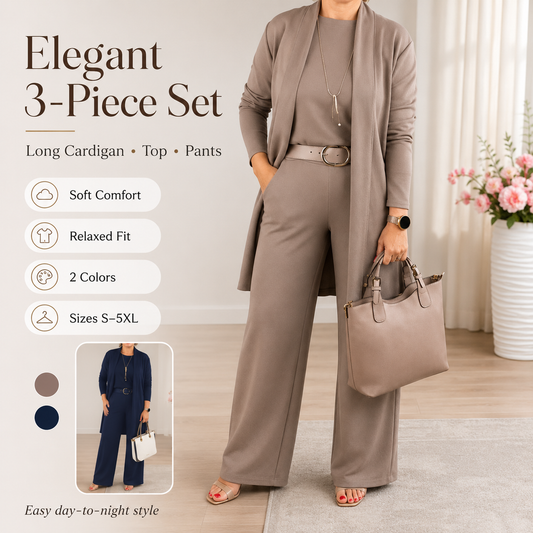 👖 Elegáns 3 darabos szett hosszú kardigánnal, felsővel és nadrággal💞