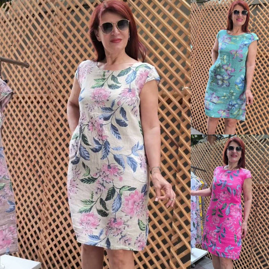 👗Plusz méretű kerek nyakú laza ujjú nyomtatott ruha🌸