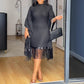 💖Női midi ruha flitterekkel és bojtokkal plus size méretben, batwing ujjakkal