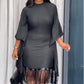 💖Női midi ruha flitterekkel és bojtokkal plus size méretben, batwing ujjakkal