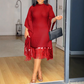 💖Női midi ruha flitterekkel és bojtokkal plus size méretben, batwing ujjakkal