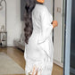 💖Női midi ruha flitterekkel és bojtokkal plus size méretben, batwing ujjakkal