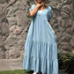 🌷 Laza V-nyakú Tiered Faux Denim ruha