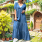 🌷 Laza V-nyakú Tiered Faux Denim ruha