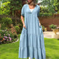 🌷 Laza V-nyakú Tiered Faux Denim ruha