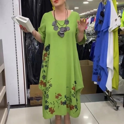 🌺Női nyomtatott kerek nyakú ruha szabálytalan szegéllyel