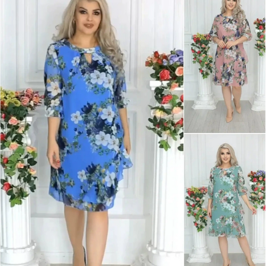 【S-4XL】💐Térdig érő virágmintás női ruha térdig érő virágmintás ruha
