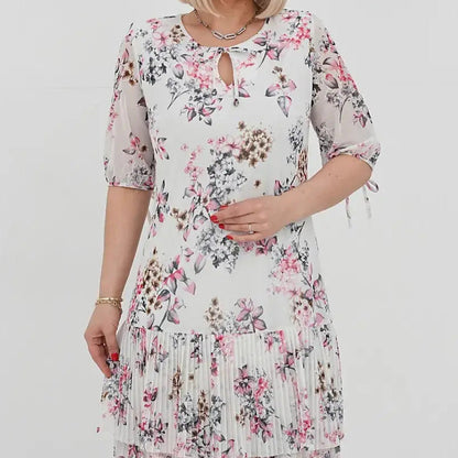 🌹Elegáns sifon hosszú pliszírozott ruha rövid ujjakkal