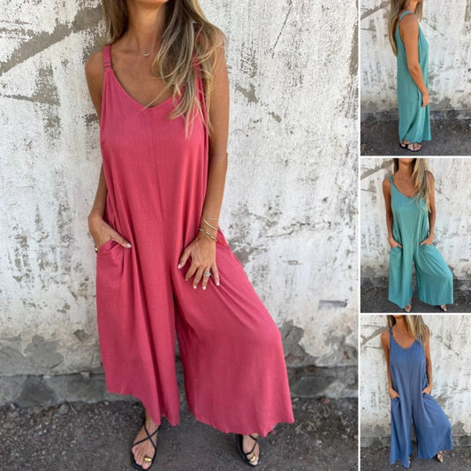 🔥👗【S-3XL】Laza pamut vászon kezeslábas