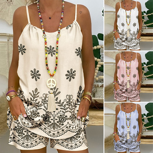💐Női camisole és rövidnadrág szett spagetti pántokkal