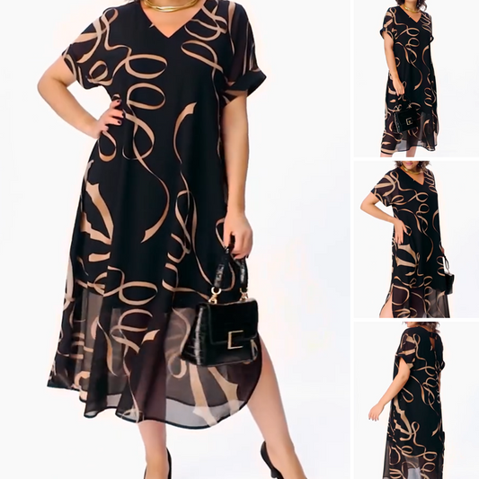 👗 【S-5XL】❄️Nyomott sifon hosszú ruha
