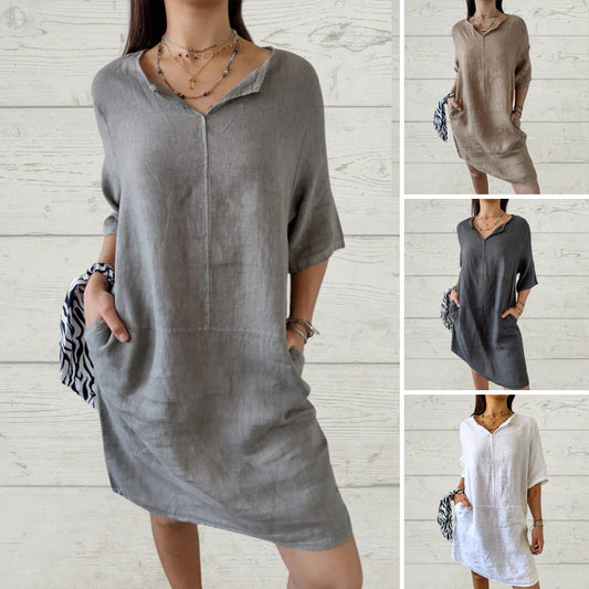 【S-2XL】💖Női alkalmi szilárd V-nyakú laza laza ruhát