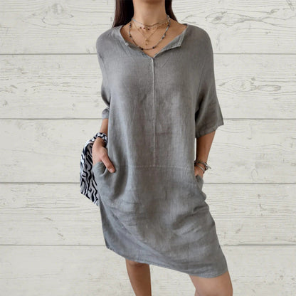 【S-2XL】💖Női alkalmi szilárd V-nyakú laza laza ruhát