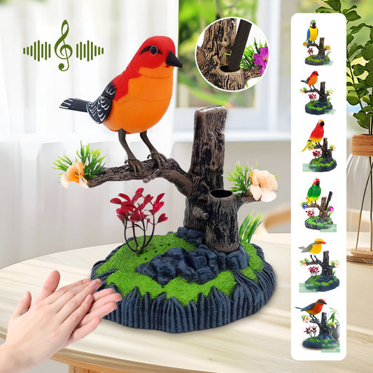 🦜Hang-aktivált csiripelő madár interaktív játék