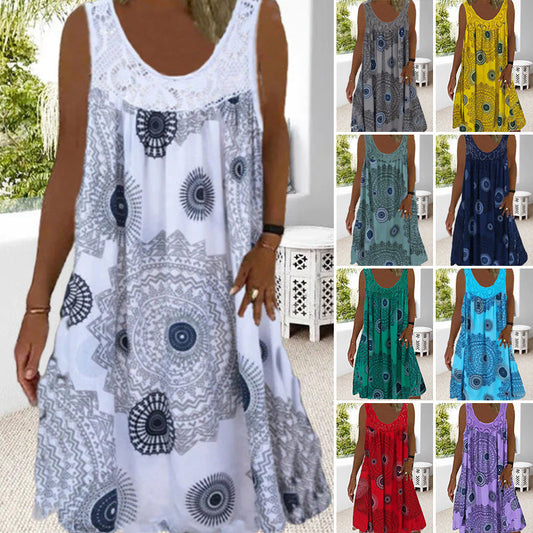 👗 Női nyári O-nyakú ujjatlan mintás ruha