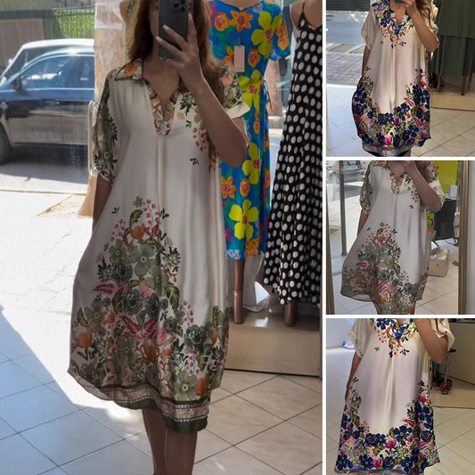 【S-4XL】🌺Laza V-nyakú hajtókás tervezés virágos ruha