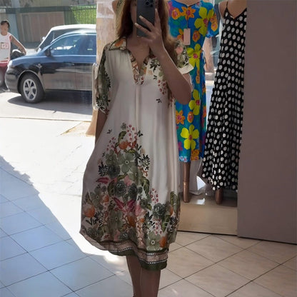 【S-4XL】🌺Laza V-nyakú hajtókás tervezés virágos ruha