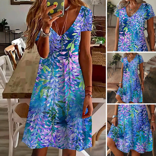 【S-4XL】🪻Elegáns nyomtatott rövid ujjú ruha