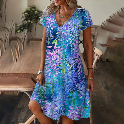 【S-4XL】🪻Elegáns nyomtatott rövid ujjú ruha