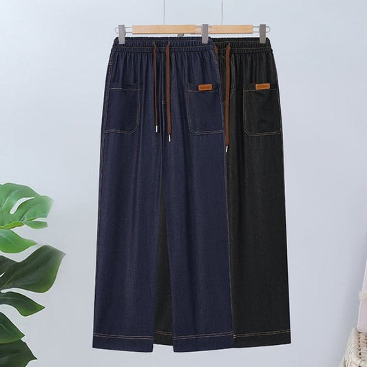 👖Húzózsinórral ellátott, magas derekú, egyenes szárú nadrág