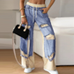 🍁Kora őszi akció👖Patchwork denim rugalmas húzózsinórral ellátott, széles szárú nadrág