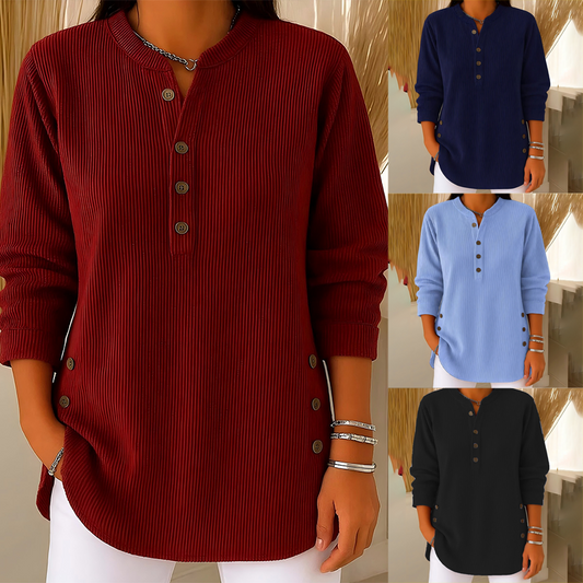 👚 60% KEDVEZMÉNY MOST! 🎉 Női kordbársony Henley felső – stílusos, puha és sokoldalú 🧥📦