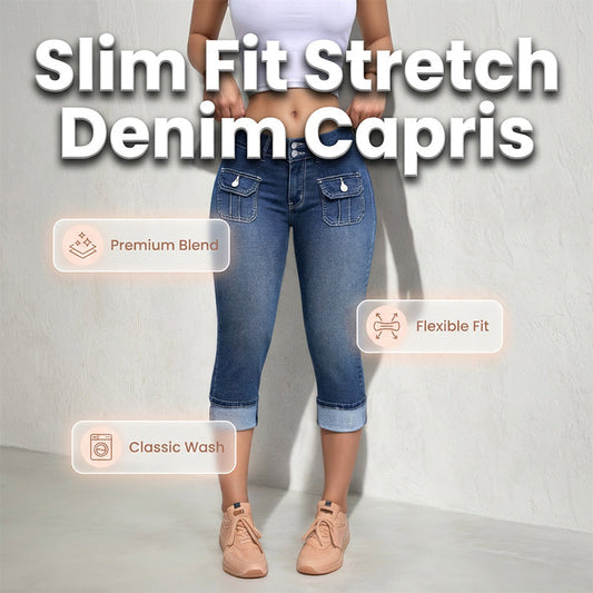 Női slim fit sztreccs farmer capri nadrág