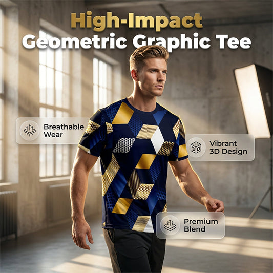 Férfi 3D geometrikus mintás kerek nyakú ing