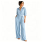 Női, rövid ujjú, széles szárú jumpsuit
