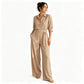 Női, rövid ujjú, széles szárú jumpsuit