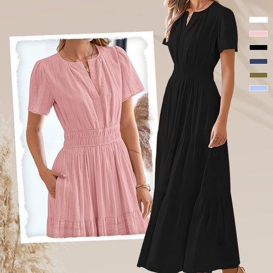 Női boho-chic, smockolt derékú maxi ruha
