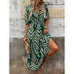 👗 Chevron Mintás V-nyakú Puffos Ujjú Midi Ruha