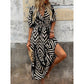 👗 Chevron Mintás V-nyakú Puffos Ujjú Midi Ruha