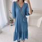 Women's V-Neck Single-Breasted Short-Sleeved Dress