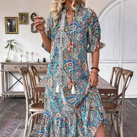 👗 Női nyári V-nyakú virágos ruha
