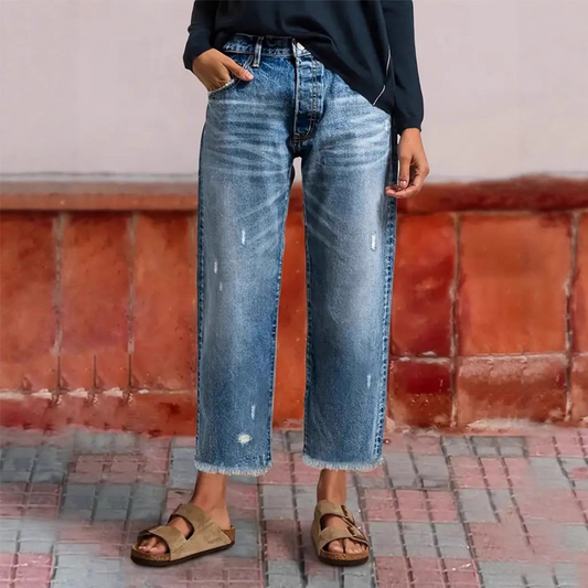 👖 Női retró, rövidített egyenes szárú farmernadrág