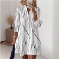 👗 👗 Női hosszú ujjú nyomott ingruha, alkalmi gombos, elegáns midiruha