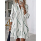 👗 👗 Női hosszú ujjú nyomott ingruha, alkalmi gombos, elegáns midiruha