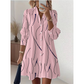 👗 👗 Női hosszú ujjú nyomott ingruha, alkalmi gombos, elegáns midiruha