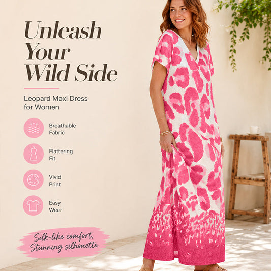 👗 Női alkalmi V-nyakú leopárdmintás ruha