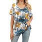 👕 Női V-nyakú nyomott mintás póló, alkalmi rövid ujjú, redőzött felső