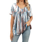 👕 Női V-nyakú nyomott mintás póló, alkalmi rövid ujjú, redőzött felső