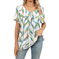 👕 Női V-nyakú nyomott mintás póló, alkalmi rövid ujjú, redőzött felső