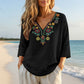 Women's Vintage Floral Embroidery V-Neck Top