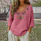 Women's Vintage Floral Embroidery V-Neck Top