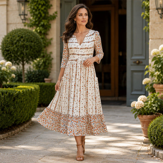 👗 Női alkalmi V-nyakú nyomott ruha